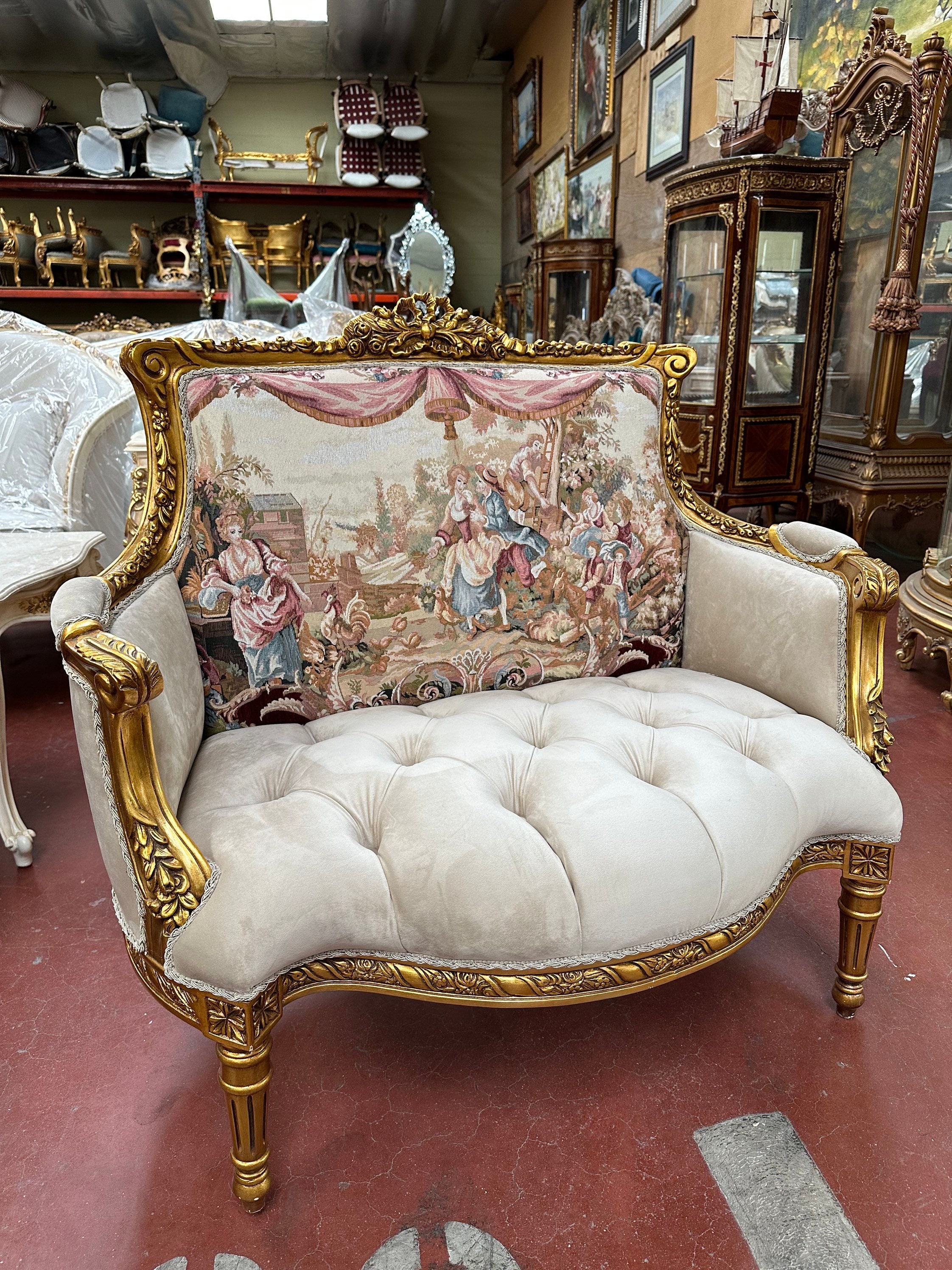 Louis XV French style settee with Embroidery