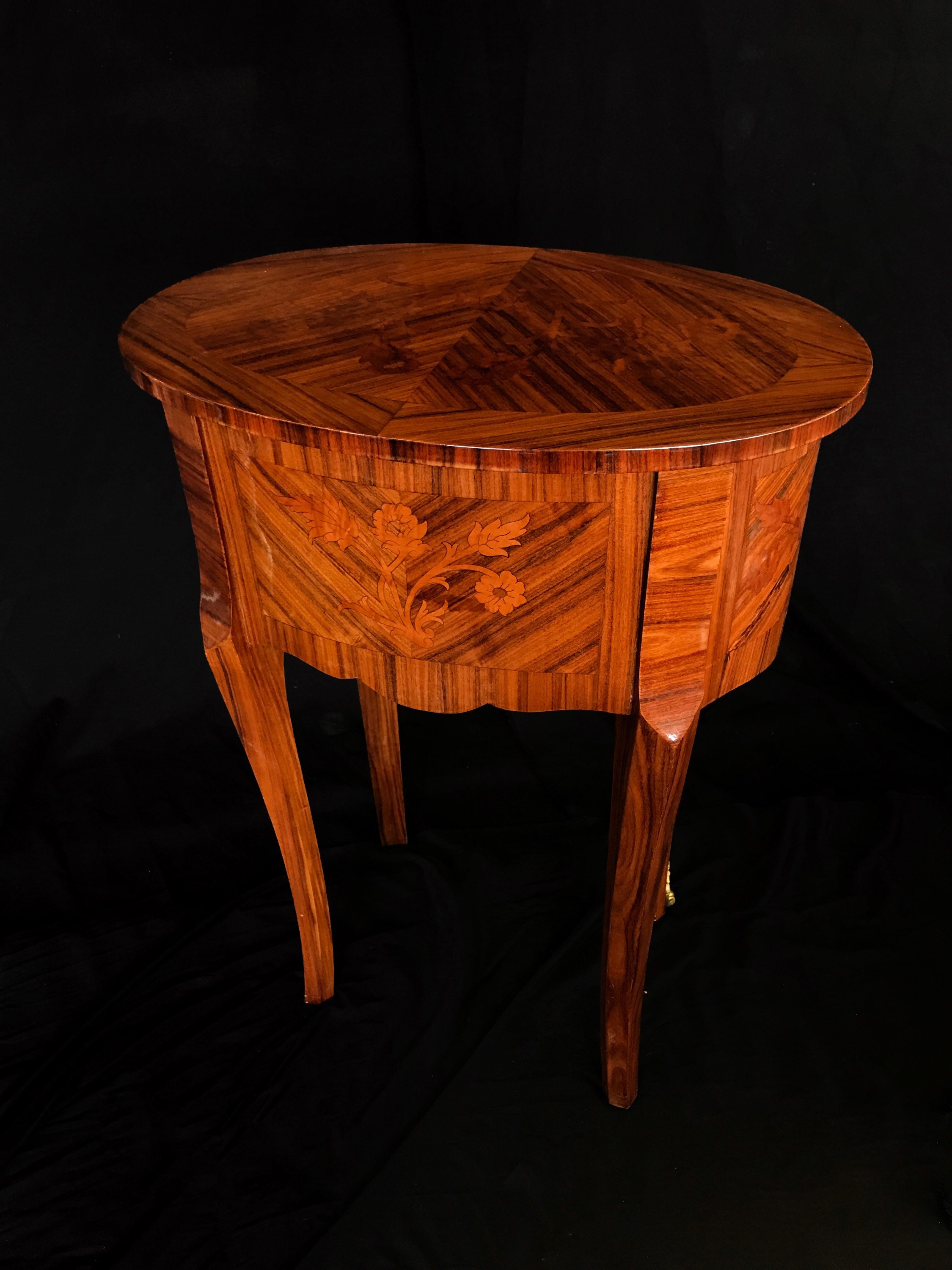SOLD* French style End tables with Marquetry and Brass