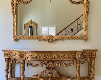 19th Century Louis XVI Style Gilt Wood Console Table with Mirror