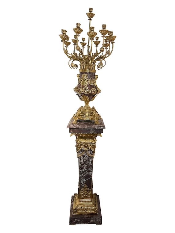 French style Marble pedestal with Brass Accents