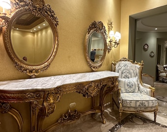 Palatial 19th century Louis XVI style carved and gilt wood grand console