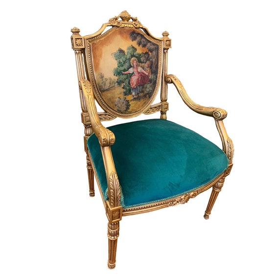 Oil painted Louis XVI French style armchair