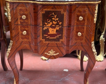 Louis XV French Style Marquetry Commode with Marble Top