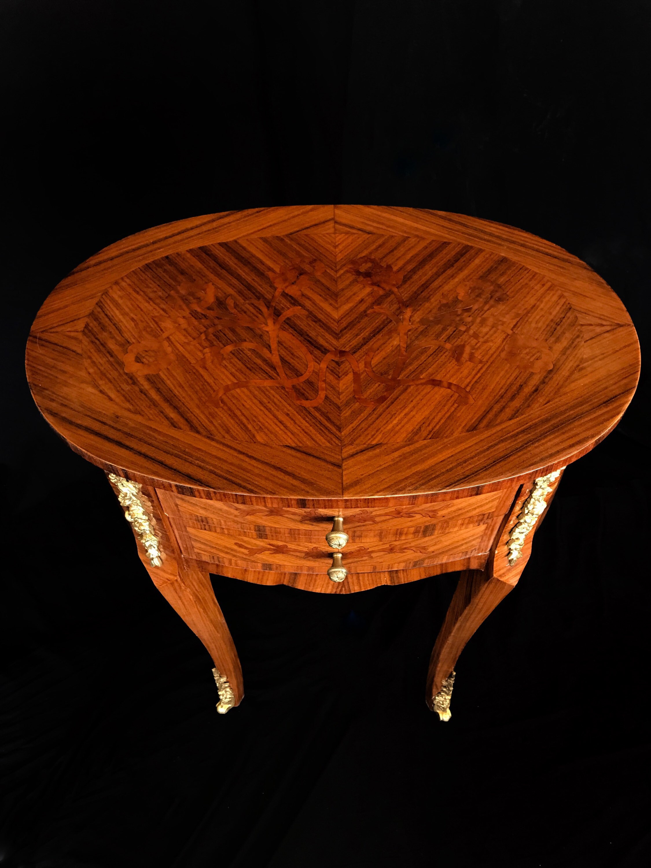 SOLD* French style End tables with Marquetry and Brass