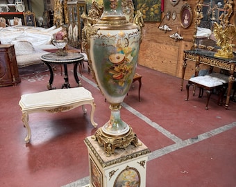 Sèvres-Style Ormolu-Mounted Porcelain Urn on Pedestal