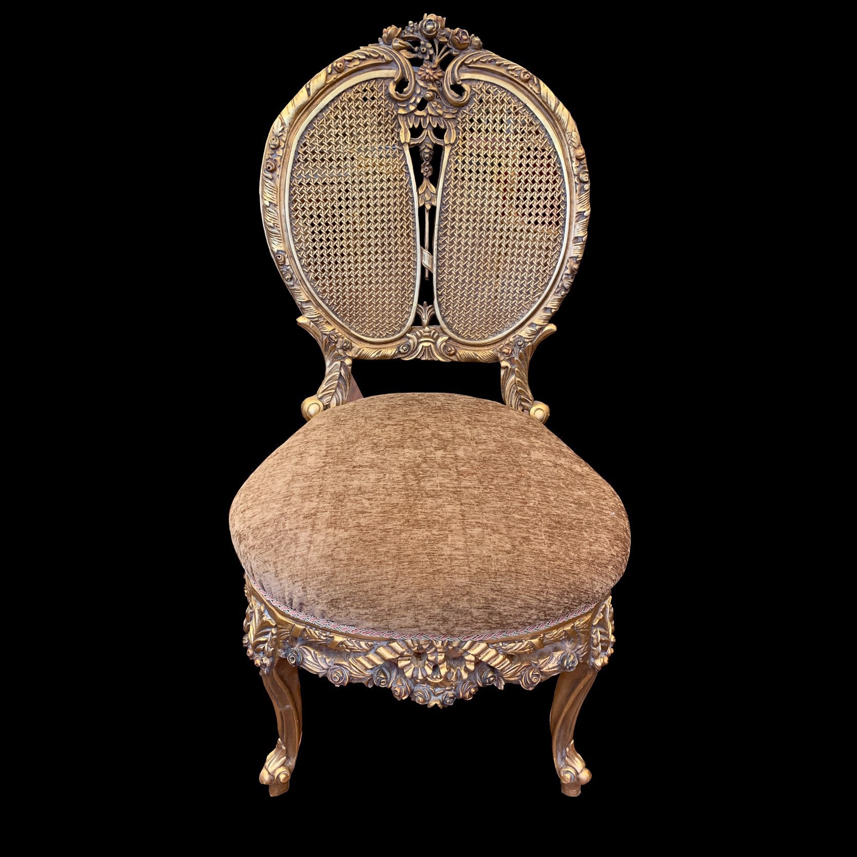 Gold Louis XV French style Accent Chair with Cane back