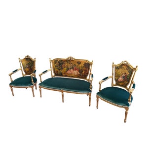 Petite Louis XVI French style settee with chairs