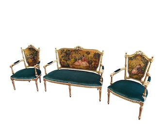 Petite Louis XVI French style settee with chairs