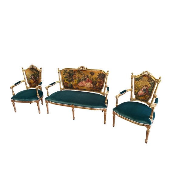 Petite Louis XVI French style settee with chairs