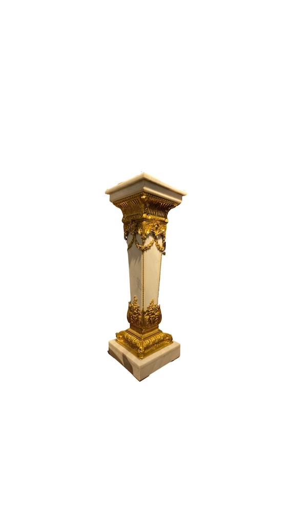French style Marble pedestal with Brass Accents