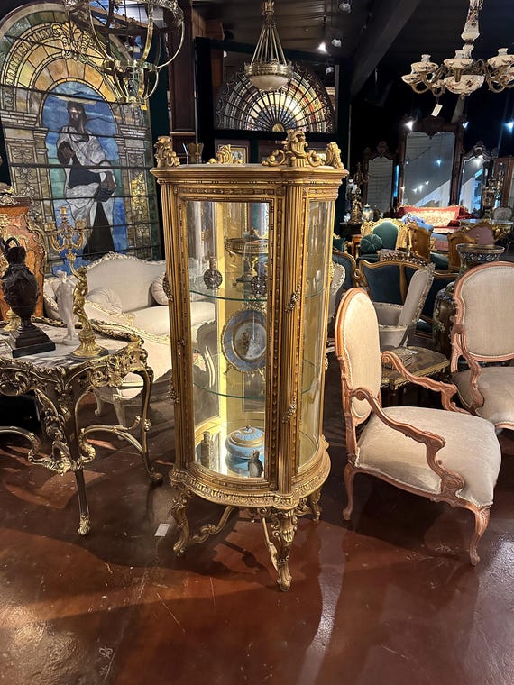 Victorian style gold cylinder display cabinet