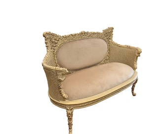 Louis XV style settee antique ivory finish