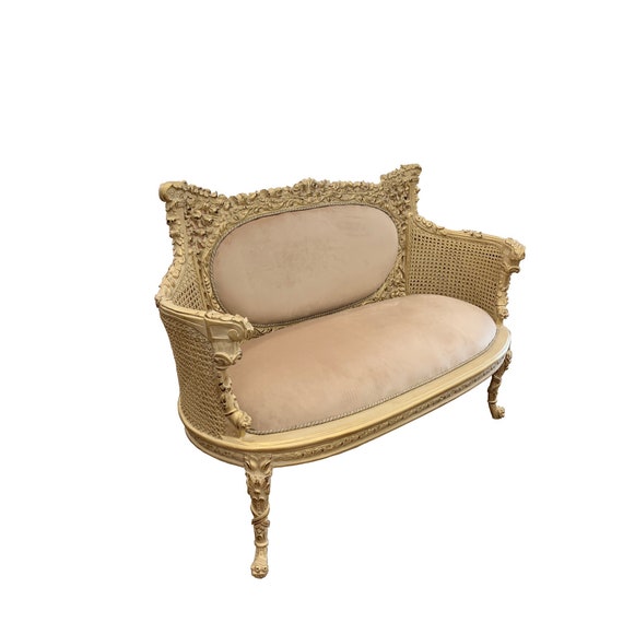 Louis XV style settee antique ivory finish