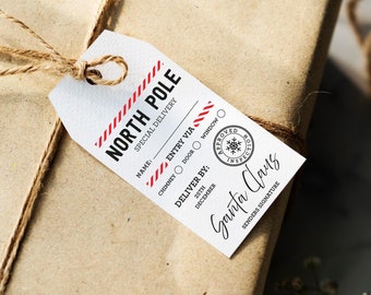 Printable North Pole Special Delivery Tag | Editable Santa Gift Tags | Personalized Christmas Tags | From Santa Tags | Instant Download