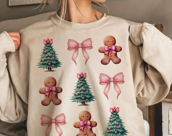 Coquette Christmas png | Coquette Bow Png | Gingerbread man png | Retro Holidays |  Pink Christmas Bow png | Vintage Christmas png