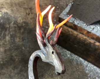 Stag fire poker / blacksmith fire pit tool / hand forged