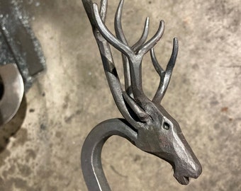 Stag fire poker / blacksmith fire pit tool / hand forged