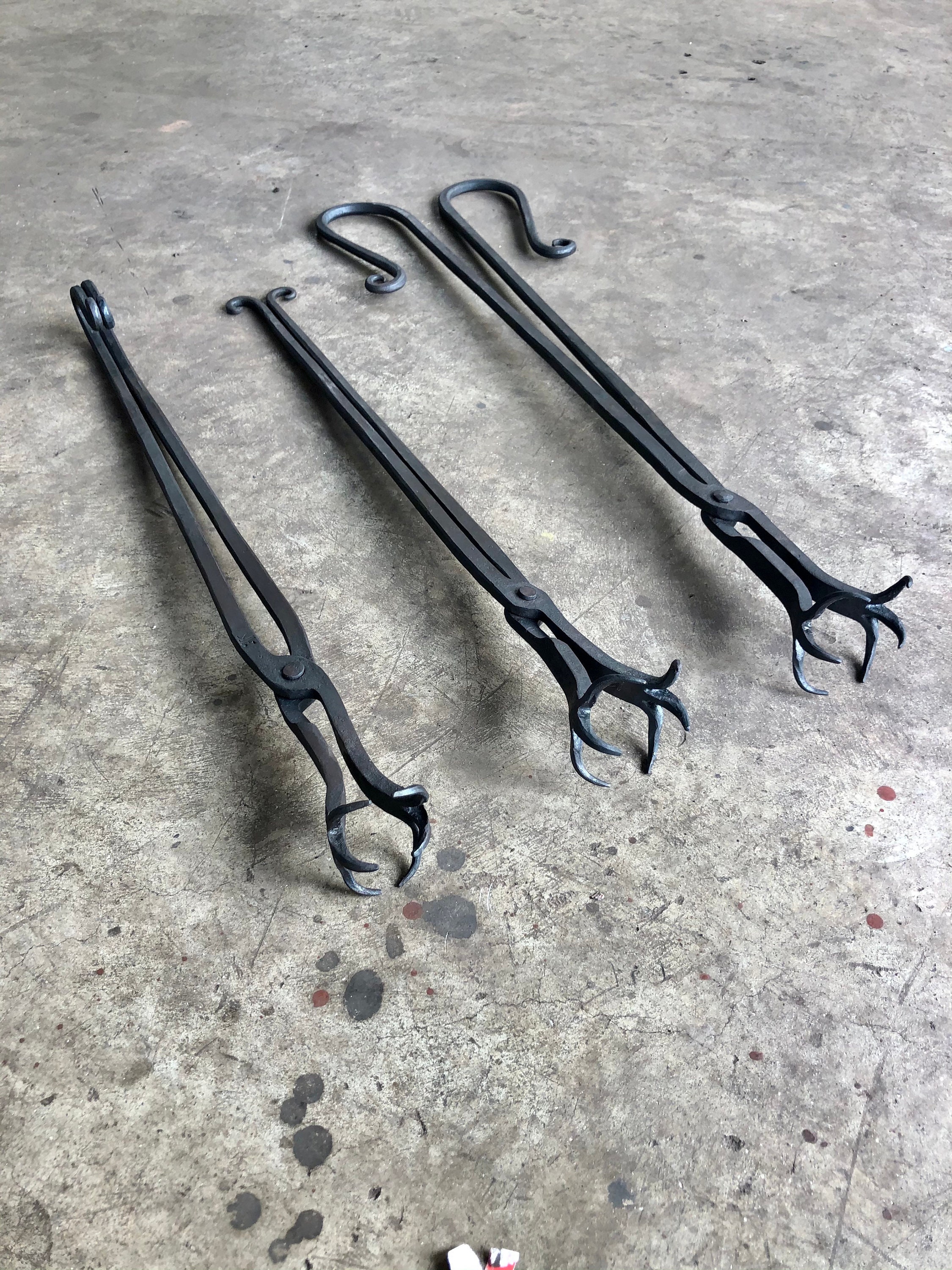 Large Fire pit / fireplace tongs. Hand from solid steel Etsy