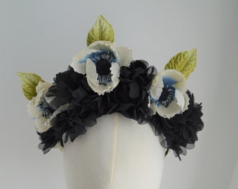 Blac-blue Flower Headpiece. Flowercrown.