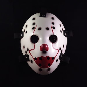 Evil Clown Hockey Mask - Custom Prop - Halloween Cosplay Horror Mask - Evil IT Clown Mask. (V1).