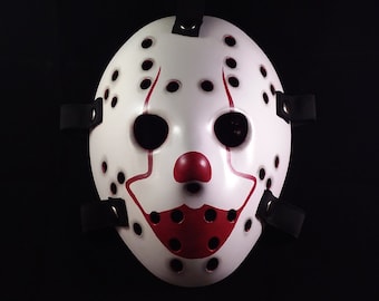 Evil Clown Hockey Mask -Derry Dread Custom Prop Mask - Halloween Cosplay Horror Mask - Evil IT Clown Mask. (V1).