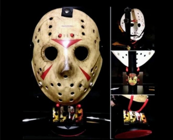 Hockey Mask Display Stand for Hockey Masks Handmade Wood Stand With Rubber  Fork Supports & Mini Poster Display Stand MASK NOT INCLUDED 