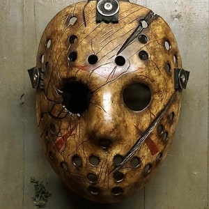 Réplica de adereço de máscara de hóquei final danificada de batalha VS - Adereço de terror de cosplay - Máscara de terror de Halloween (V1).