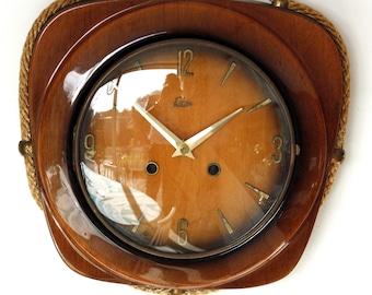 Mid Century Wall Clock - Vintage 25cm Emes German Retro Mid Century Rope Clock Wooden Gift Off The Wall Clocks