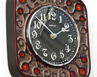 Vintage Ceramic Wall Clock - 23cm Inproco Retro Style Mid Century Style Antique German Clock Fat Lava Gift Off The Wall Clocks