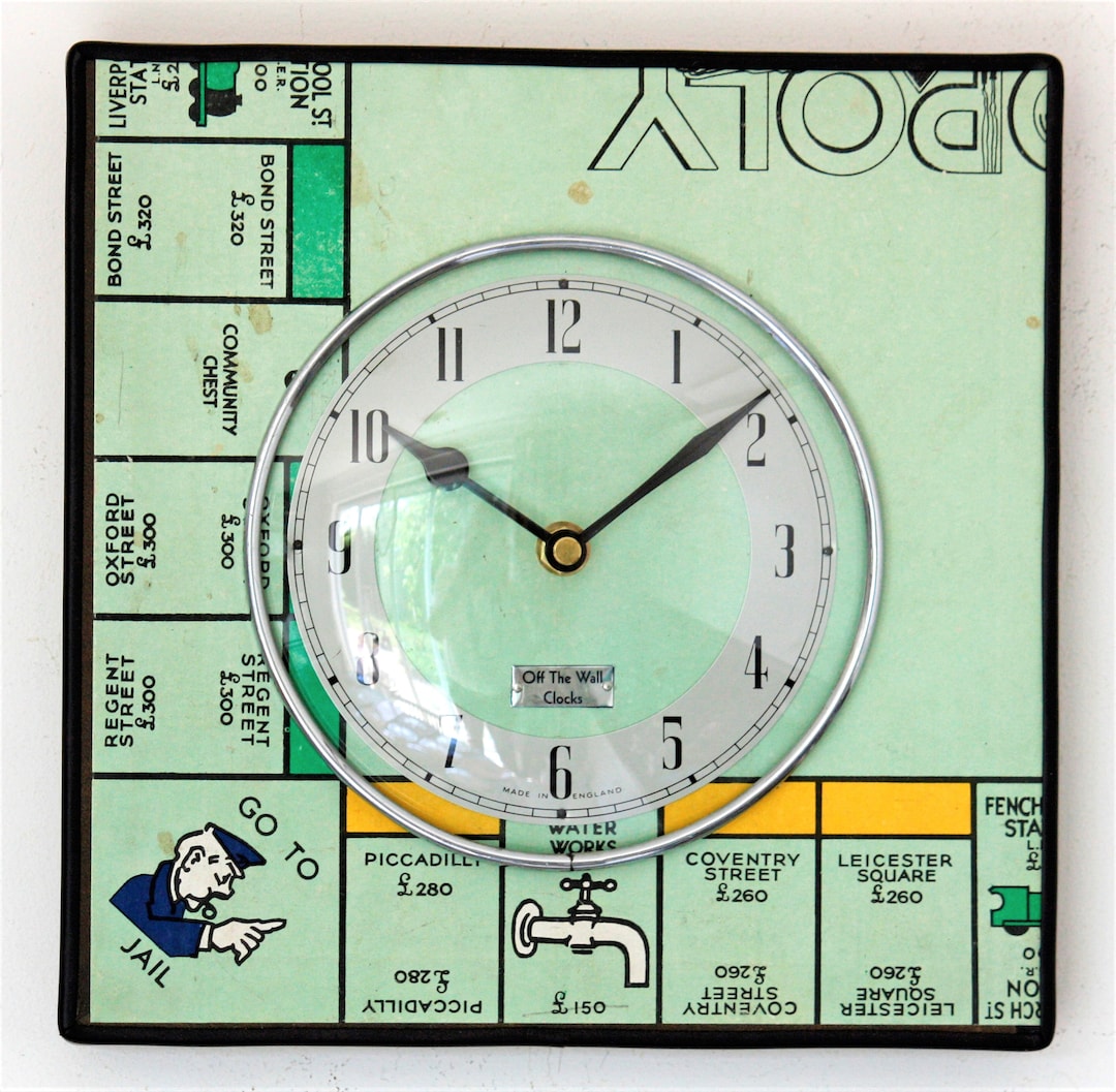 Monopoly Wall Clock - NEW 25cm Wooden Clock Upcycled Monopoly Vintage ...