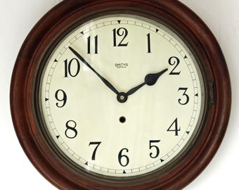 Vintage Smiths Wall Clock - 41cm Wooden Retro Mid Century Style Clock 1950s  Large Antique Industrial Factory Clock Gift Off The Wall Clocks