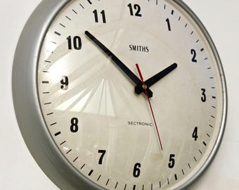 Vintage Smiths Wall Clock - 34cm Metal Retro Mid Century Style Clock 1970s Industrial Factory Clock Gift Off The Wall Clocks
