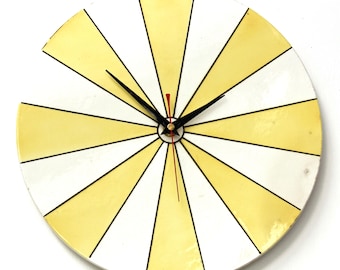 Ceramic Wall Clock - Vintage 30cm Retro Mid Century French Clock Yellow Wall Clock Sunburst Gift Off The Wall Clocks