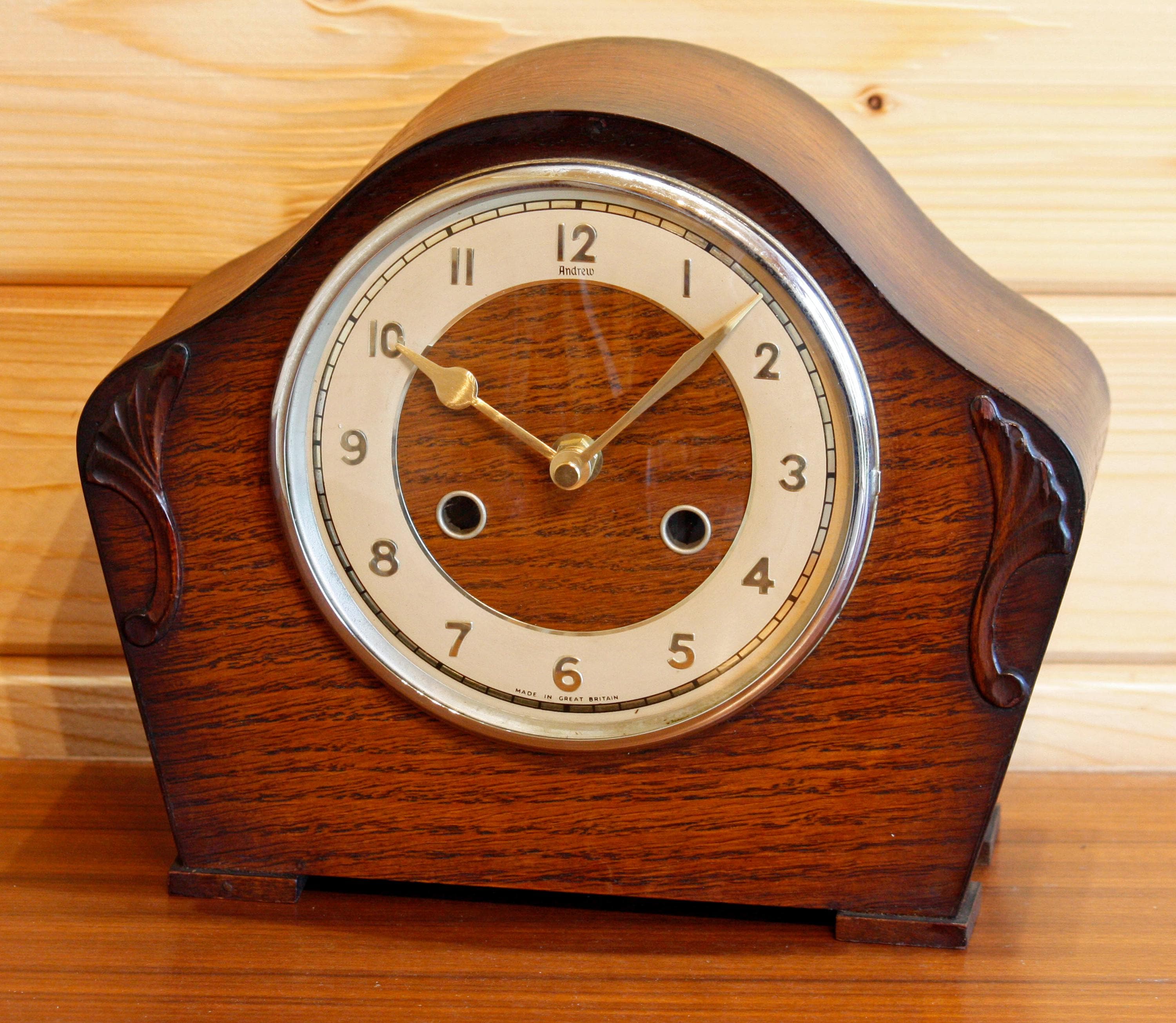 Vintage Andrew Mantel Clock - 26cm Antique Wooden Retro Mid