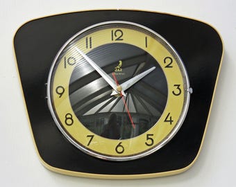 Vintage JAZ Wall Clock - 26cm French Mid Century Style Wooden Black Formica French Retro Wooden 1960s Atomic Gift Off The Wall Clocks