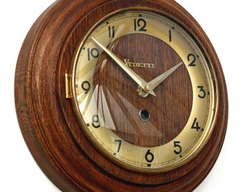 Vintage Vedette Wall Clock - 24cm French Wooden Retro Mid Century Style Clock 1950s Gift Off The Wall Clocks
