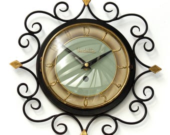 Vintage Vedette Wall Clock - 27cm Sunburst French Starburst Metal Retro Mid Century Ornate Clock Gift Off The Wall Clocks
