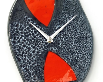 Vintage Vallauris Wall Clock - 35cm Ceramic Retro Mid Century Style Grey Clock Kitsch French Clock Fat Lava Gift Off The Wall Clocks