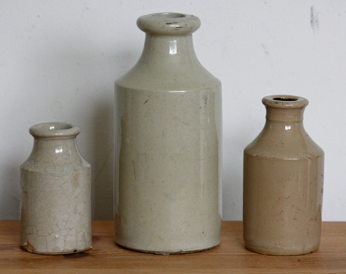 Vintage 3 x 14cm Clay Bottles Ceramic Retro Mid Century Etsy