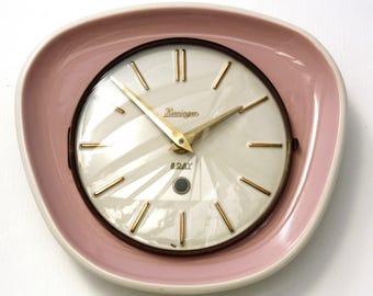 Vintage Kieninger Wall Clock - 24cm Ceramic Retro Style Mid Century Style German Antique Pink Clock Gift Off The Wall Clocks