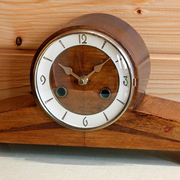 Vintage Wooden Mantel Clock - 32cm Wooden Retro Mid Century Napoleon German Desk Clock Off The Wall Clocks