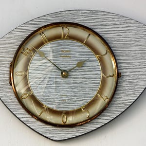 Vintage Formica Wall Clock - 30cm Grey Trophy French Retro Wooden Mid Century 1970s Atomic Gift Off The Wall Clocks