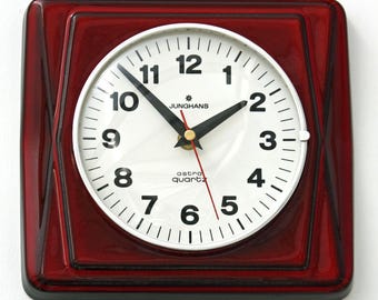 Vintage Junghans Wall Clock - 22cm Ceramic Retro Style Mid Century Style Antique Red Clock Fat Lava Gift Off The Wall Clocks
