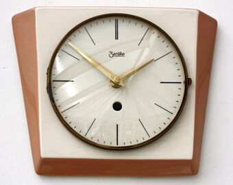 Vintage Zentra Wall Clock - 24cm Ceramic Retro Style Mid Century Style Antique Pink Clock Gift Off The Wall Clocks