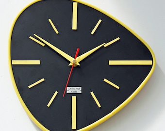 NEW Mid Century Style Wall Clock - NEW 26cm Handmade Wooden Clock Black Leather Mid Century Style Vintage French Gift Off The Wall Clocks