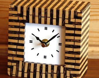 Bamboo Mantel Clock - NEW 12cm Handmade Mid Century Vintage Country Unique Clock Wooden Clock Desk Clock Gift Off The Wall Clocks
