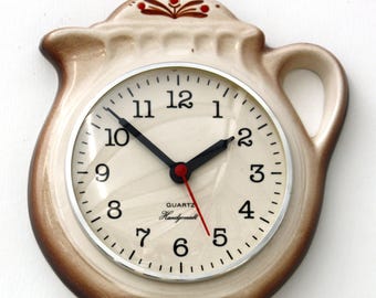 Vintage Ceramic Wall Clock - 25cm Handgemalt Retro Tea Pot Mid Century Style Clock Kitsch German Clock Gift Off The Wall Clocks