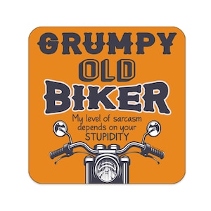 Motorcycle Theme Drinks Coaster. Grumpy Old Biker. Funny Motorbike Mat. Biker Christmas, Birthday, Father's Day Gift.