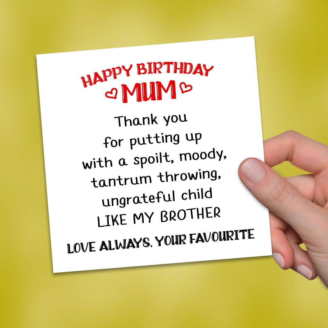 Funny Birthday Card for Mum - From Son or Daughter About Brother - Etsy UK