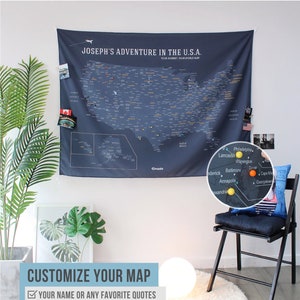 Gepersonaliseerde USA Kaart Tapestry | Reizen Verenigde Staten Kaart stof | National Park Kaart | Vakantie cadeau | Verjaardagscadeau | Valentijnscadeau